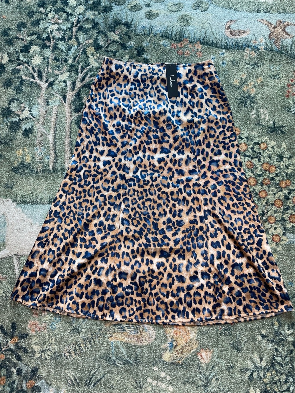 Lulus Leopard Print Satin Midi Skirt S NWT